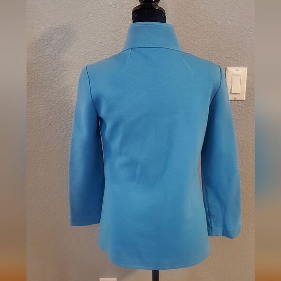 St. John Light Blue 100% Wool Knit Jacket Women’s Classic Open Front Blazer - Picture 8 of 15